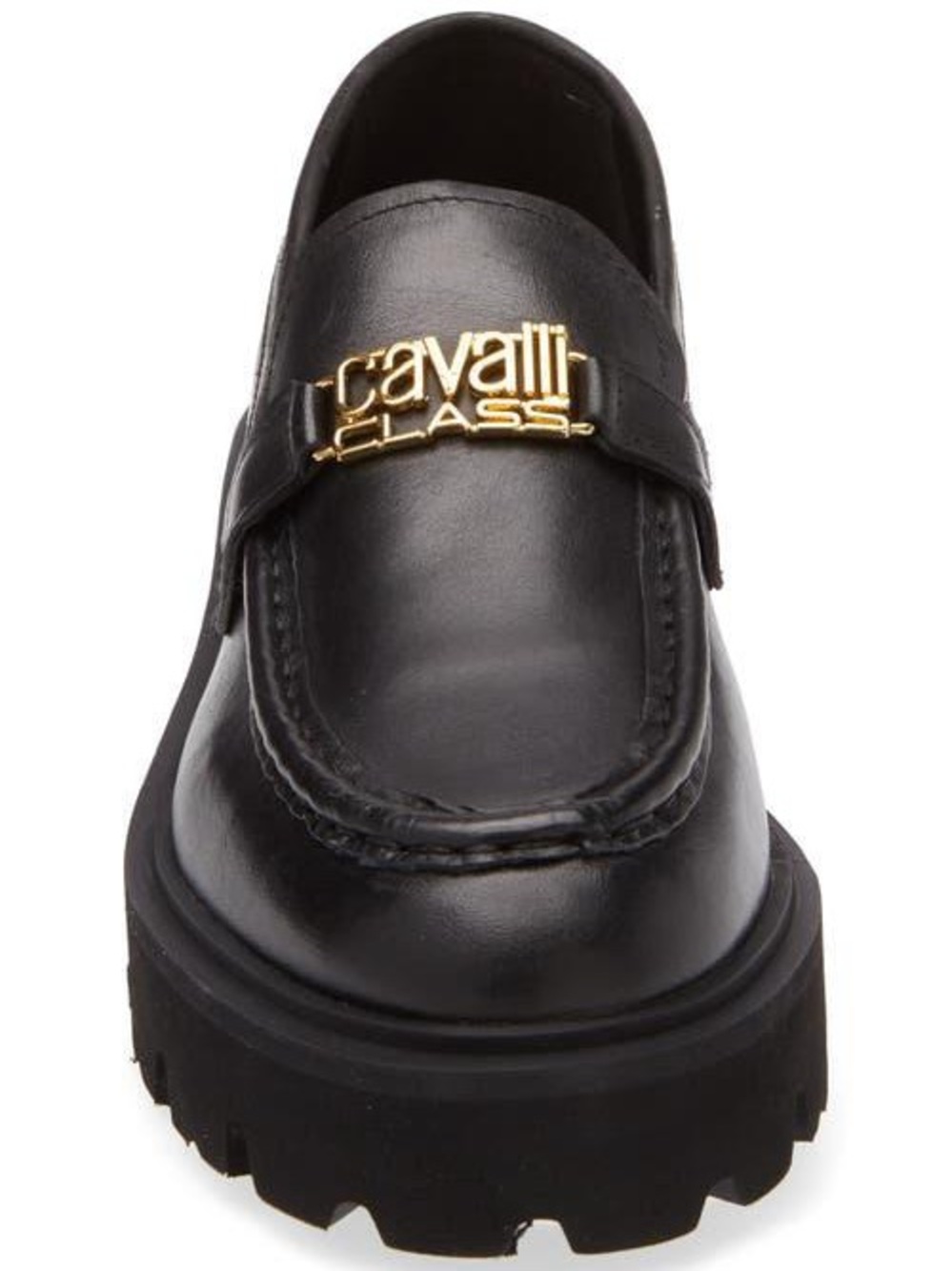 Cavalli Class Black Leather Chunky Loafers with Gold Logo Hardware